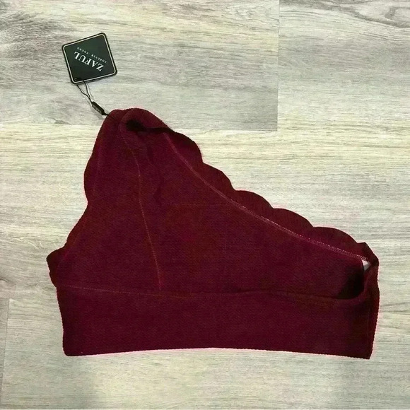 NWT Zaful Women’s Maroon One Shoulder Scalloped Swim Top Removable Pads Size 6 - Picture 2 of 7